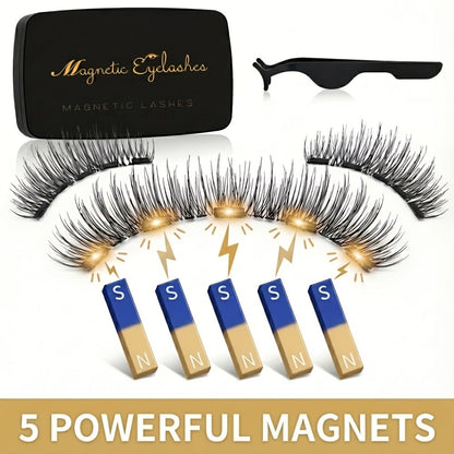 Eight-Piece Double-Strip Magnetic False Eyelash Set with Black Case, Applicator and Tweezers