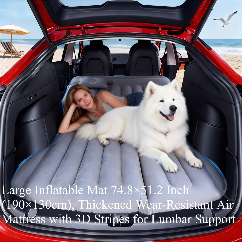 Inflatable Car Bed SUV Air Mattress – Flocked RV Camping Mattress 75"x51" with Storage Bag & Repair Kit | Black, Gray, Beige, Brown