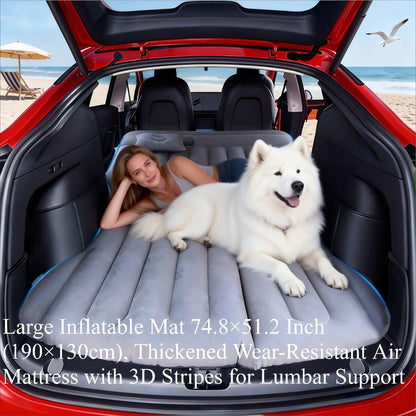 Inflatable Car Bed SUV Air Mattress – Flocked RV Camping Mattress 75"x51" with Storage Bag & Repair Kit | Black, Gray, Beige, Brown