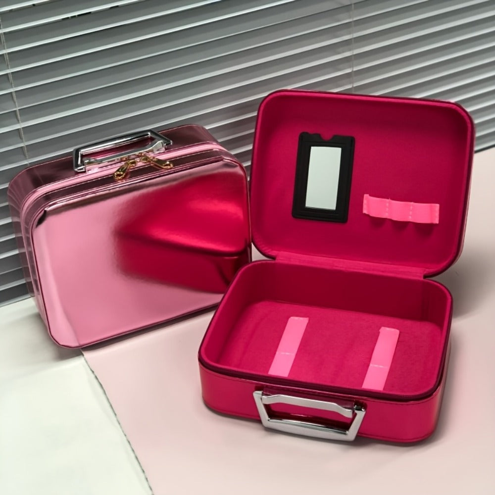 Glitter Makeup Travel Case Hard Shell Large Capacity Flat Lay Organizer Luxury Cosmetic Storage Box for Women Portable Fits in Suitcase Gold
