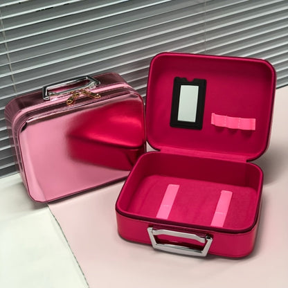 Glitter Makeup Travel Case Hard Shell Large Capacity Flat Lay Organizer Luxury Cosmetic Storage Box for Women Portable Fits in Suitcase Gold
