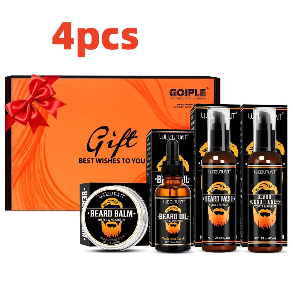 Beard Oil & Balm Grooming Kit for Men – 9-Piece Complete Beard Care Set with Conditioner Wash Brush Comb Clippers Travel Pouch