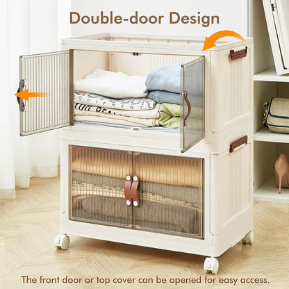 Front-Door Stackable Storage Bin Cabinets with Wheels in One-, Two- or Three-Pack Options for Home Use