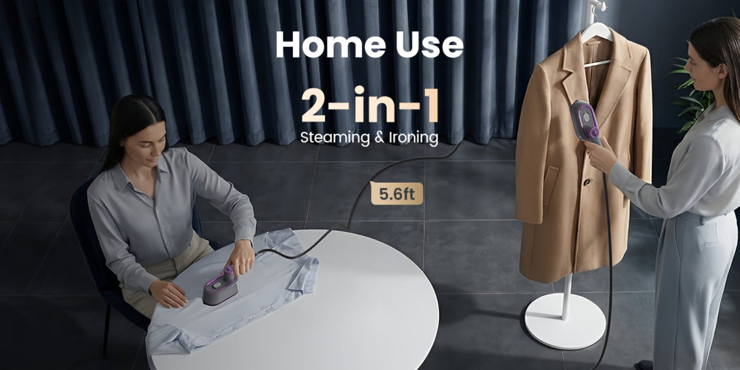 Mini Travel Steamer 2-in-1 Dry Steam Iron Foldable 180 Degree Handle 15-Second Heat 85ml for Entryways, Bedrooms and Living Spaces