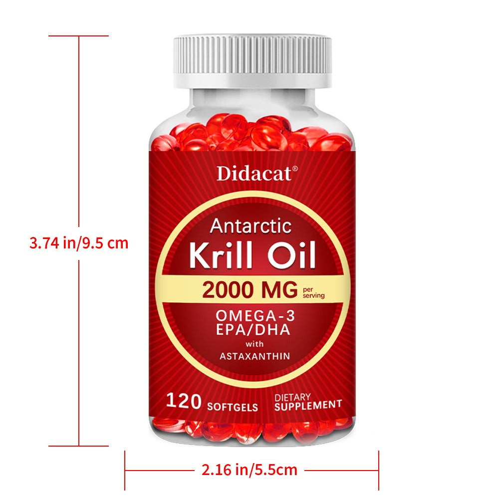 Antarctic Krill Oil 2000mg Per Serving 120 Softgels with Omega-3, EPA & DHA for Brain, Heart, Joint & Eye Health