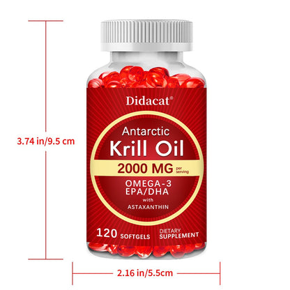 Antarctic Krill Oil 2000mg Per Serving 120 Softgels with Omega-3, EPA & DHA for Brain, Heart, Joint & Eye Health