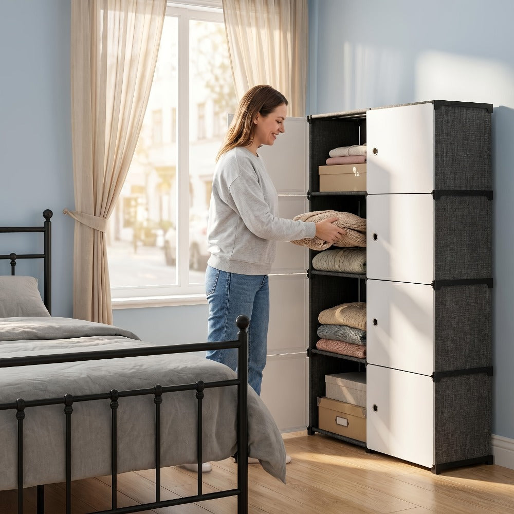 Storage Cabinet Modular Magnetic-Door Organizer with Three or Four Tiers and Two Capacity Options