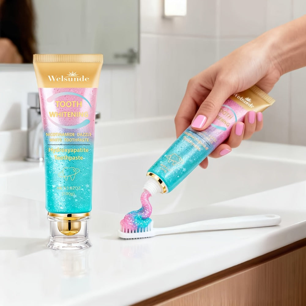 100g Mint Peach Toothpaste Tube with Niacinamide and Hydroxyapatite Highlighted on Box and Label
