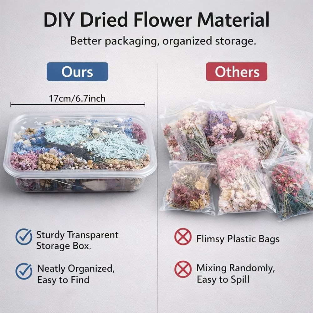 Four-Box Random Dried Flower Craft Set for Resin Jewelry, Candles and Cards with Mixed Color Assortment