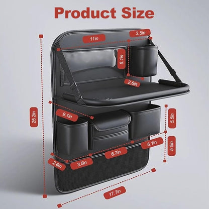Faux Leather Car Seat Back Organizer with Foldable Tray and Tablet Stand in Black, Gray or Brown, One- or Two-Piece Packs