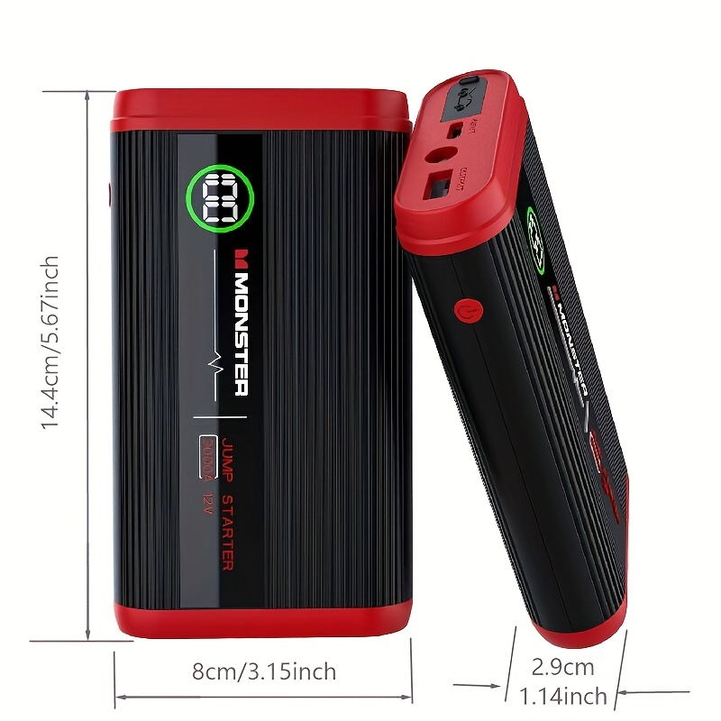 Lithium Jump Starter 3000A 8000mAh 12V Battery Pack USB-C Recharge Round LED Display for 6.0L Diesel for Garden, Patio and Yard Use