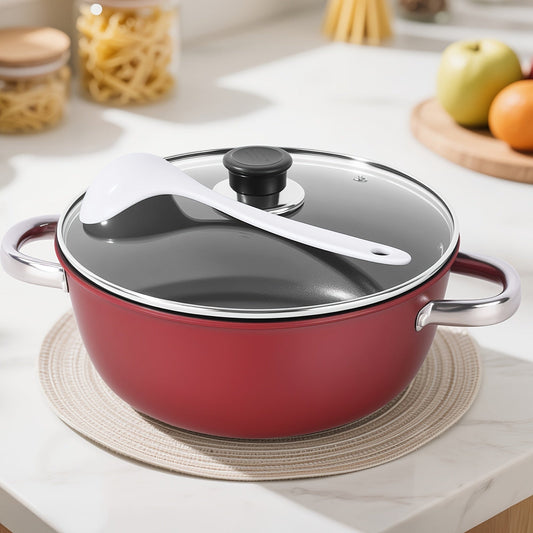 Nonstick Stock Pot with Lid 10 Inch Stone Derived Coating Iron Core Even Heating Induction for Entryways, Bedrooms and Living Spaces