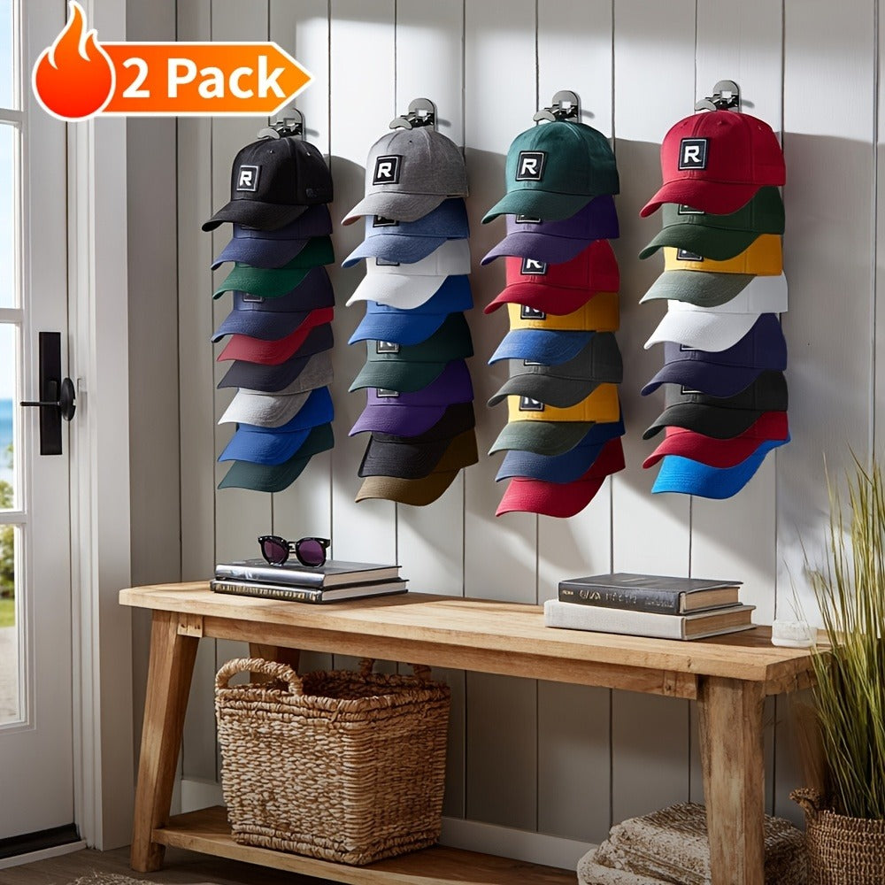 Wall Mounted Hat Rack for Baseball Caps, Adhesive or Drill Mount, Holds 20 Hats, Multilayer Storage