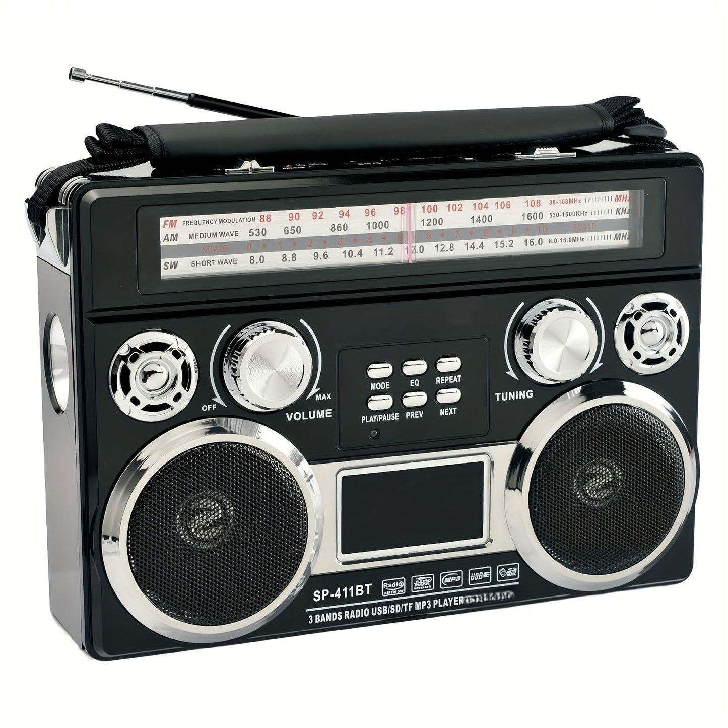 Solar Powered Bluetooth Radio Retro Portable AM FM SW with LED Flashlight, TF SD USB AUX MP3 Playback