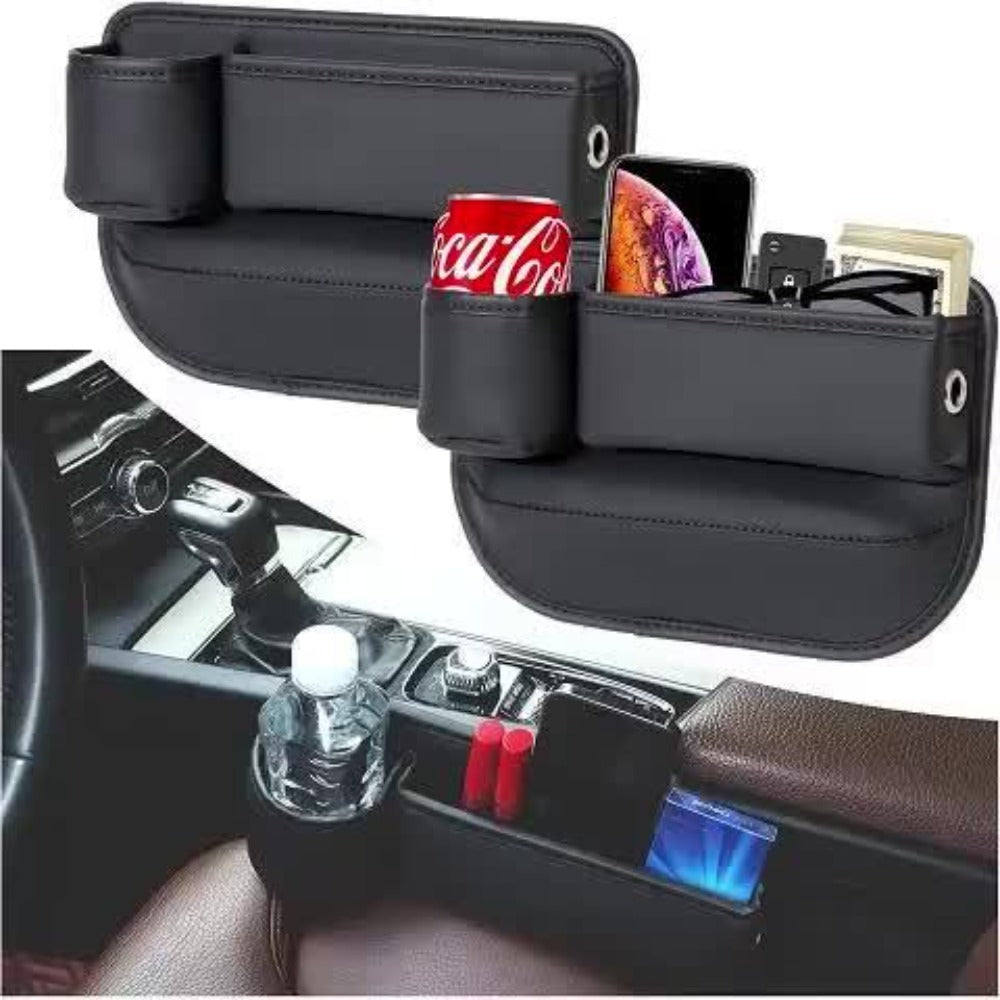 Car Seat Gap Organizer with Cup Holder – Adjustable PU Leather Side Seat Storage Box for Phone, Keys, Glasses & Cards | Multi-Functional Car