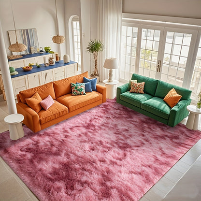 Area Rug Fluffy Faux-Fur Shag in Solid, Tie-Dye and Ombre Colors with Six available Room Sizes
