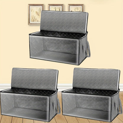 Storage Bag Set, 3-Piece Gray Foldable Closet Organizers with Clear Front Windows, Zipper Closures and Carry Handles