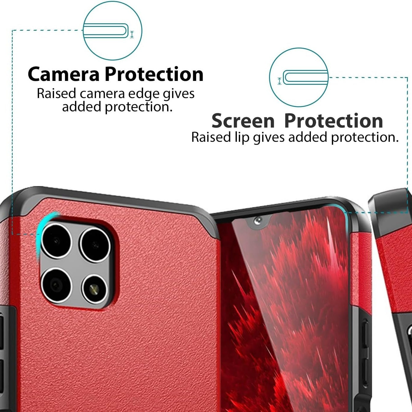 Phone Case Dual-Layer PC and TPU Cover for T-Mobile Revvl 7 5G in Red, Purple, Pink, Black, Gray or Blue