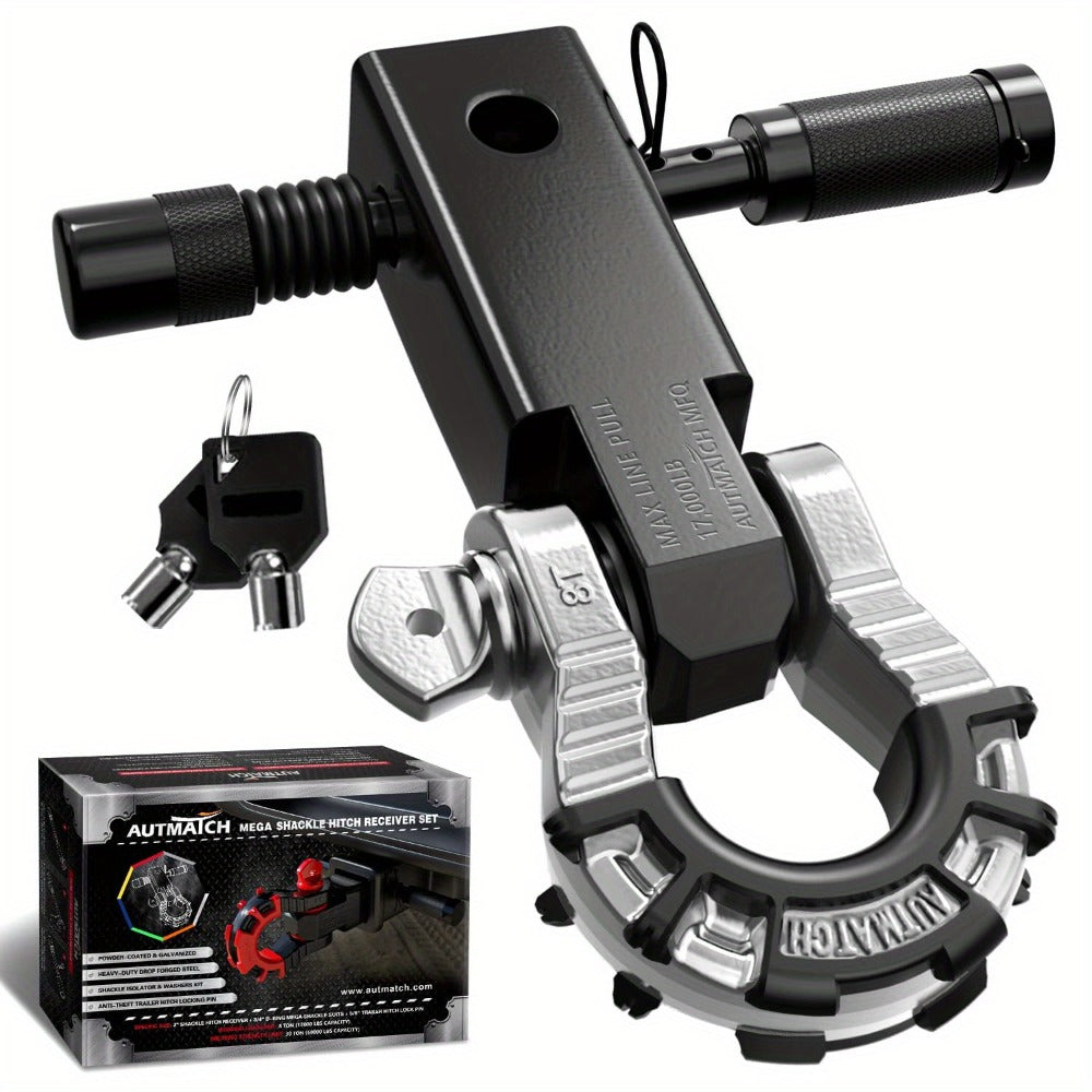 Shackle Hitch Receiver 2-Inch 68, 000 lb Break Strength with 3/4" D-Ring & 5/8" Hitch Lock Pin – Heavy Duty Drop Forged Steel 8-Ton Vehicle
