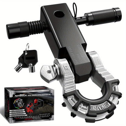 Shackle Hitch Receiver 2-Inch 68, 000 lb Break Strength with 3/4" D-Ring & 5/8" Hitch Lock Pin – Heavy Duty Drop Forged Steel 8-Ton Vehicle