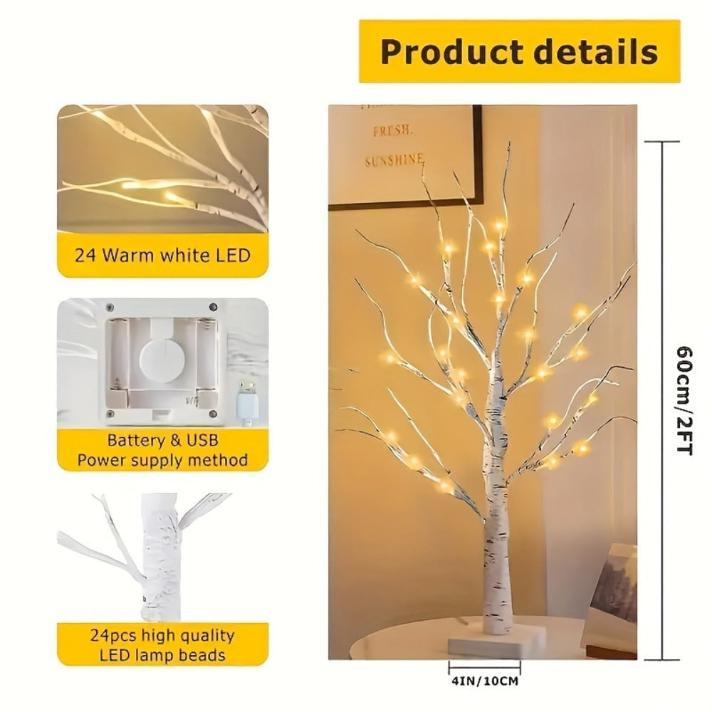 LED Illuminated Birch Tree Decoration, Battery-Powered White Glowing Birch Trees for Wedding, Home