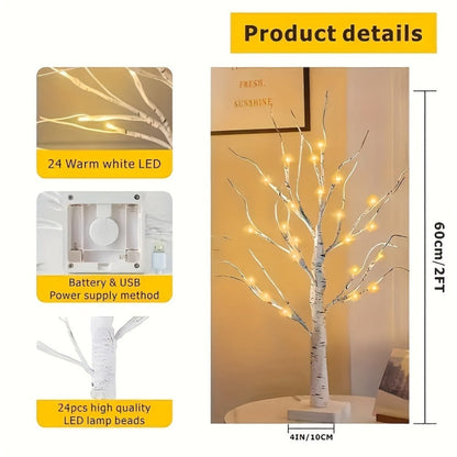 LED Illuminated Birch Tree Decoration, Battery-Powered White Glowing Birch Trees for Wedding, Home