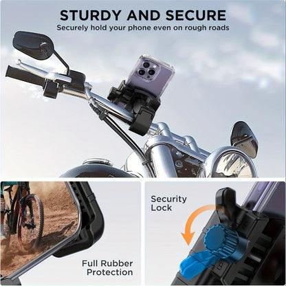 Motorcycle Phone Mount Handlebar Quick Lock – Universal Bike Phone Holder for 4"-7" Phones, No-Block Camera Design