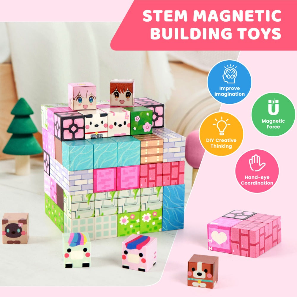 Pink Forest Park Magnetic Building Blocks 100 Piece STEM Set with the Listed Color, Size or Set Options for Everyday Use