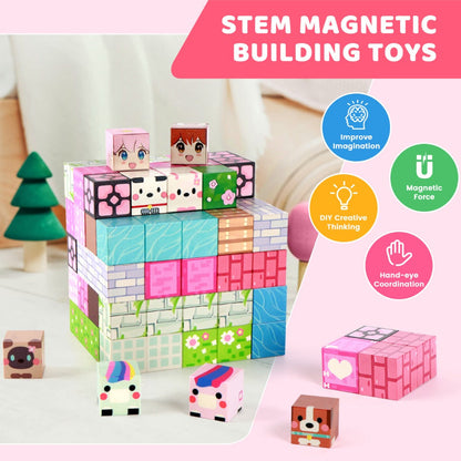 Pink Forest Park Magnetic Building Blocks 100 Piece STEM Set with the Listed Color, Size or Set Options for Everyday Use