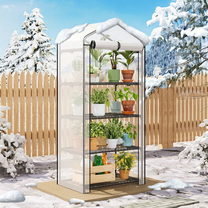 Tiered Greenhouse Shelves 3/4-Tier Portable Mini Plant Greenhouse with PE Cover & Aluminum Frame, Indoor Outdoor Warm House for Seedlings
