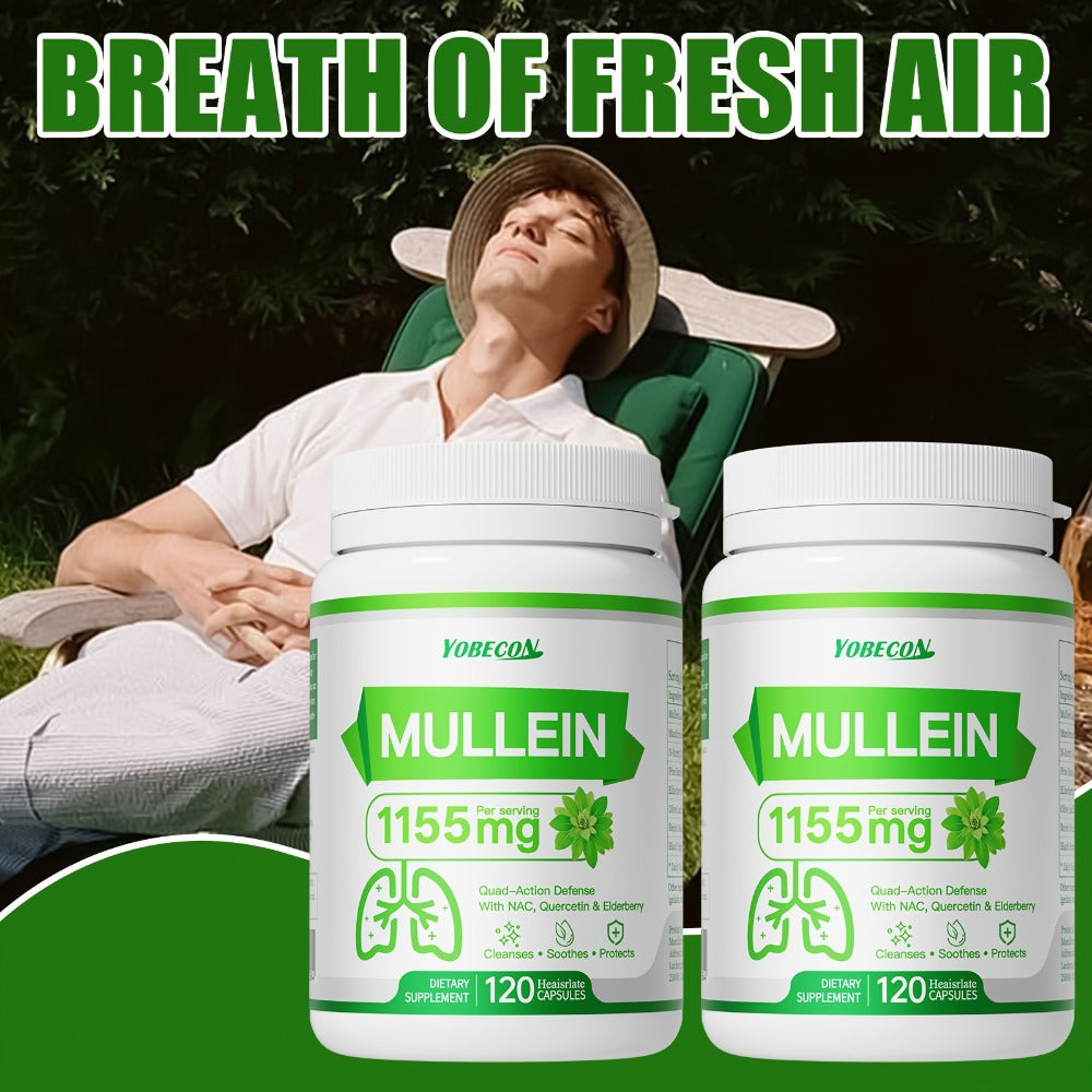 Mullein Lung Cleanse Capsules with NAC 45000mg – Mucus Removal, Dry Cough Relief & Respiratory Support Supplement for Women & Men