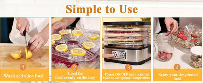 Food Dehydrator 240W with Temperature Control | BPA-Free Dishwasher-Safe Trays, Electric Food Dryer for Jerky, Fruits, Herbs & Vegetables