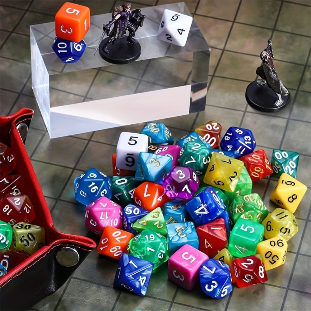 Polyhedral Dice Set 105 Pieces 15 Sets of 7 – D4 D6 D8 D10 D12 D20 in 15 Vibrant Colors with Large Drawstring Bag