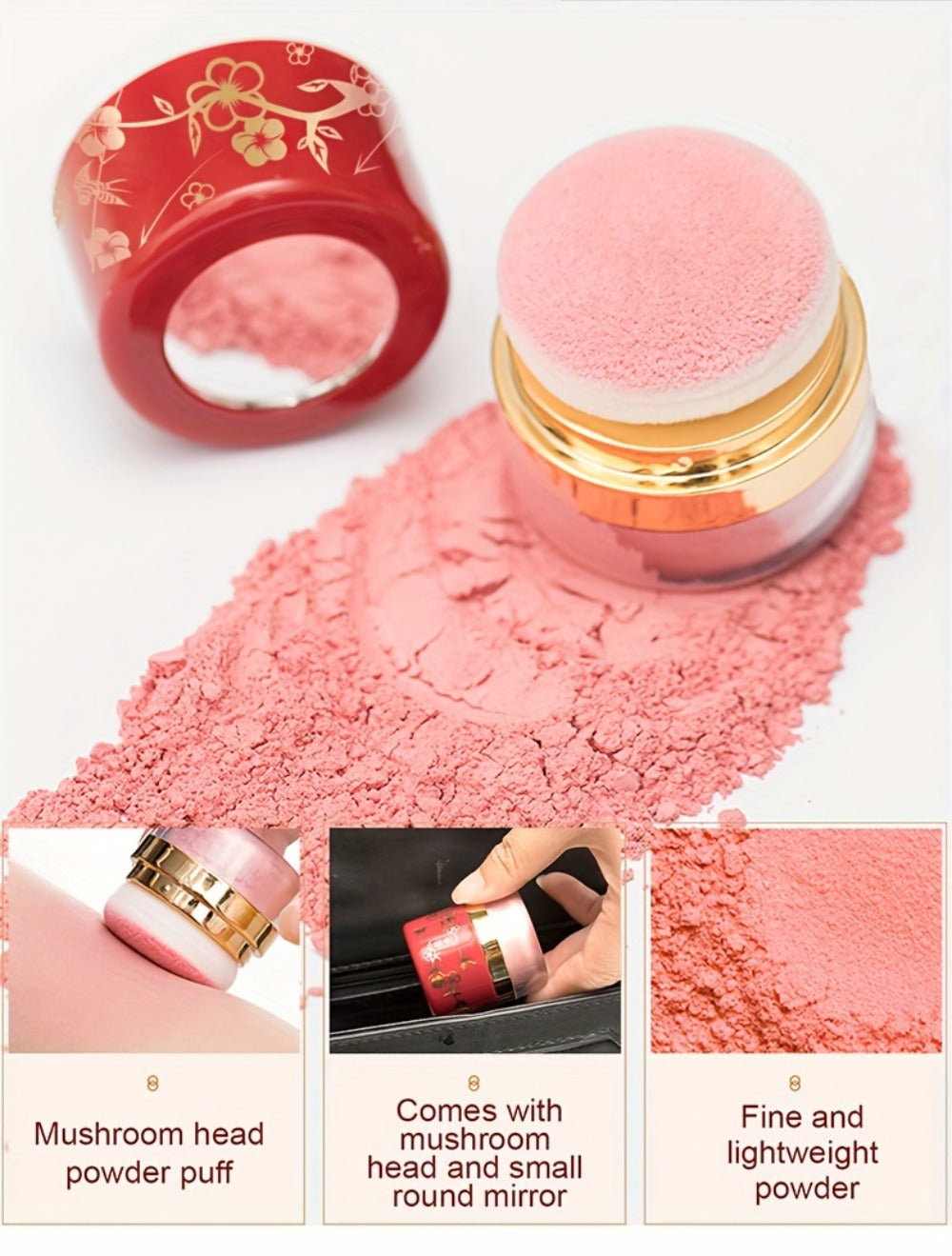 Powder Blush Set 3 Colors with Pearl Powder Rose Oil & Squalane Formula, for Makeup, Travel and Everyday Vanity Use