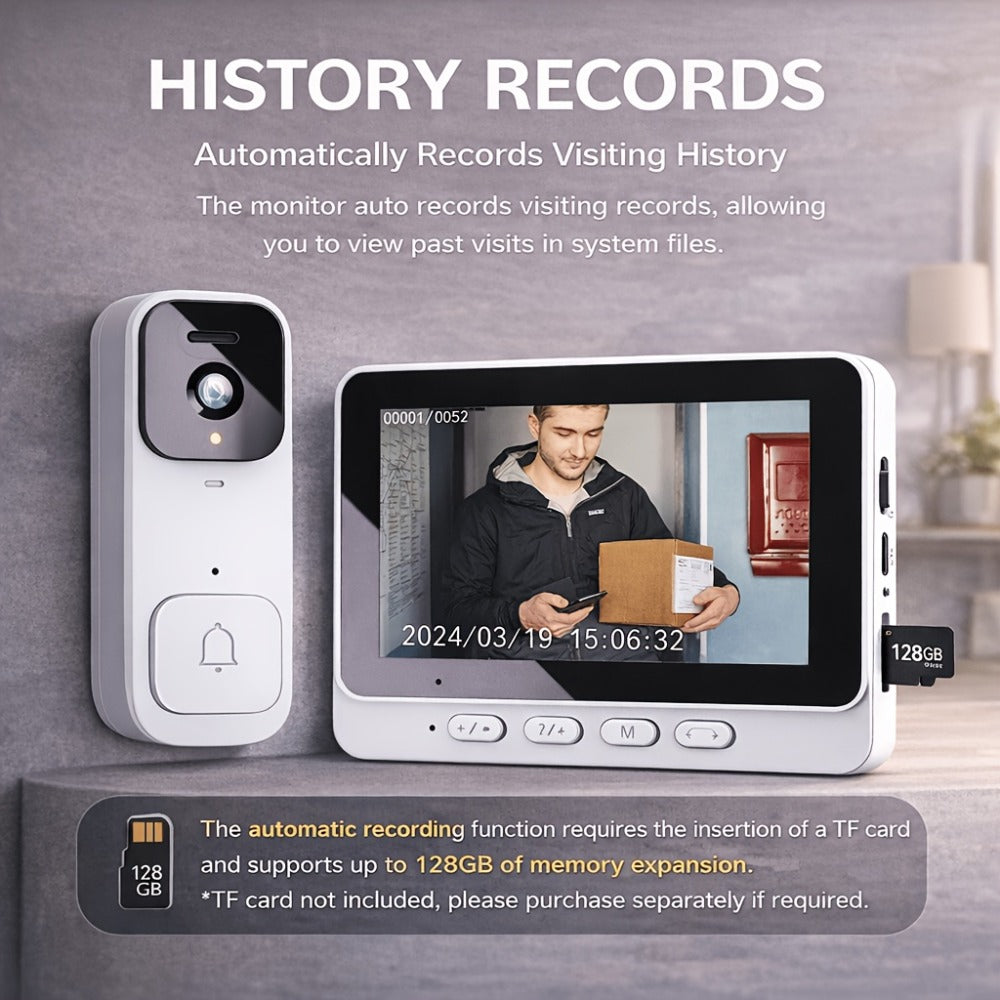 Smart Video Doorbell Wireless Touchscreen Display, Motion Detection 2-Way Audio Local Storage No Subscription