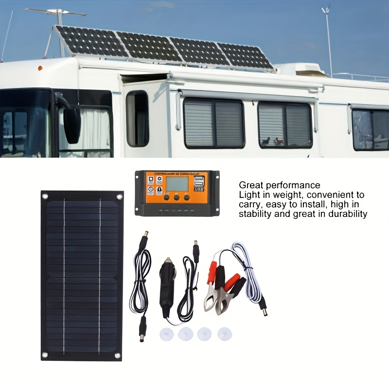 Solar Panel Kit Monocrystalline High Efficiency with 100A Charge Controller Extension Cable Battery Clip Complete Off-Grid System for RV