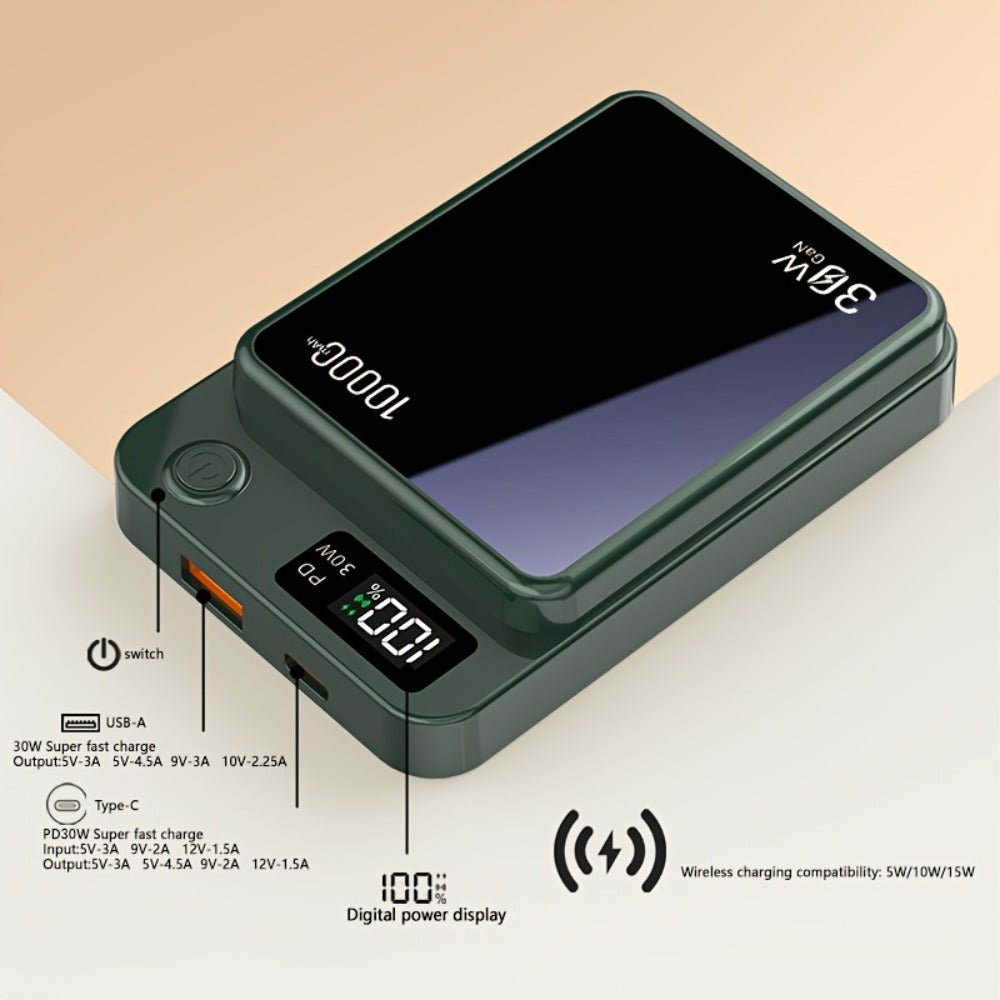 Power Bank Magnetic 6000-15000mAh with 30W Wired, 15W Wireless, Dual USB-C and Display in Four Colors