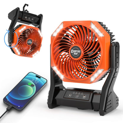 Camping Fan 20000mAh Tabletop and Hanging Fan with 4 Speeds, 3-Level LED Light and 180° Vertical Swing