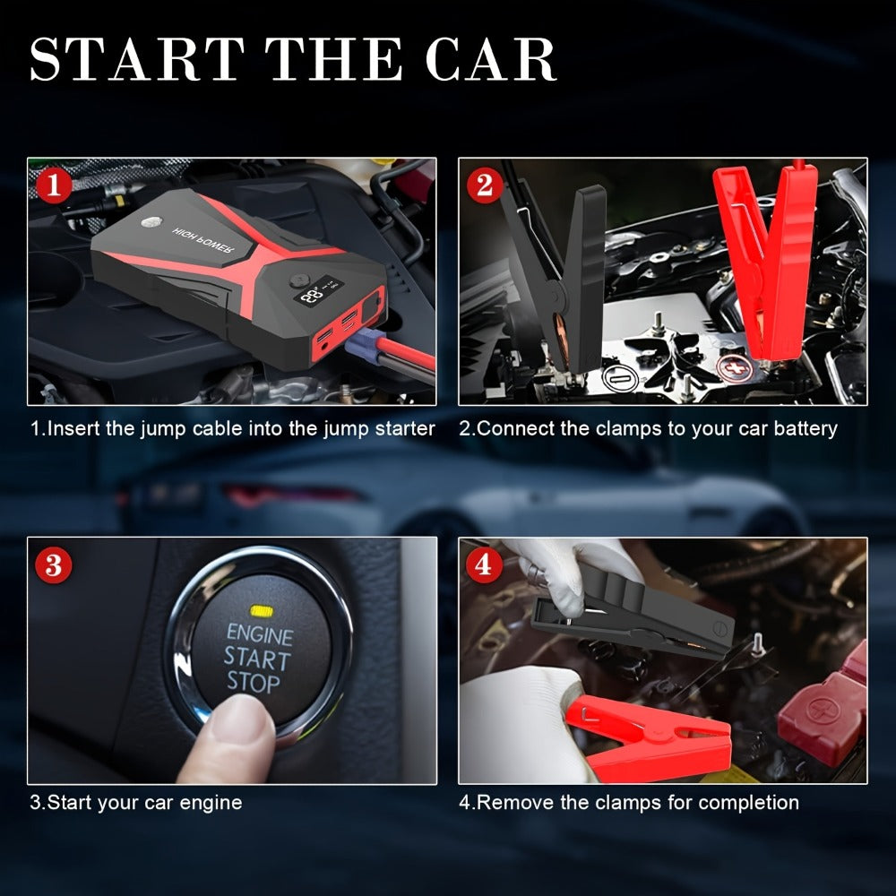 12V Jump Starter with F07, F13, F19 or F03 Black Model Options, Digital Display, LED Light and USB Connections