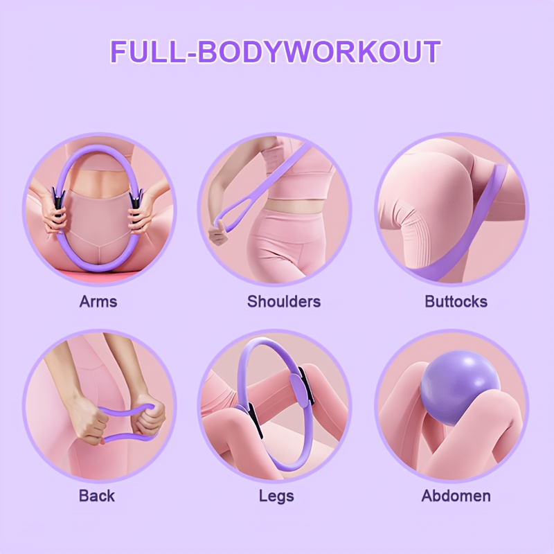 Pink or Purple 16-Piece Pilates Fitness Kit with Ring, Ball, Five Bands, Socks, Straps and Storage Bag
