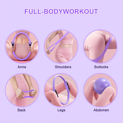 Pink or Purple 16-Piece Pilates Fitness Kit with Ring, Ball, Five Bands, Socks, Straps and Storage Bag