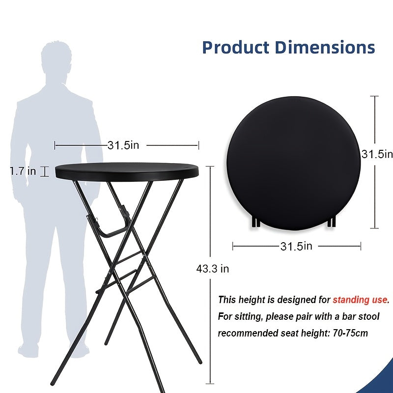 Round Bar-Height Folding Table with 31.5-Inch Top in Black or Black-and-White Two-Piece Set