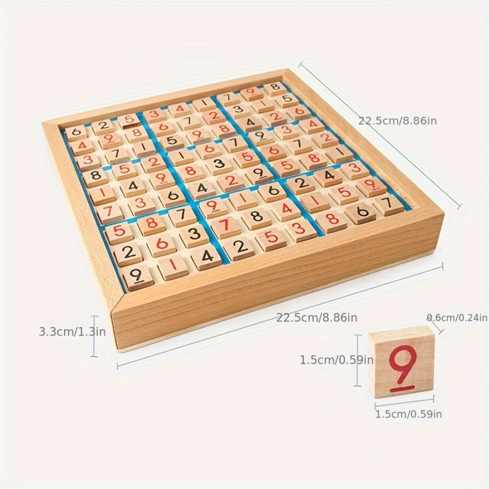 Wooden Sudoku Board Game for Kids & Adults, Logic Brain Teaser Puzzle with Challenge Cards, Number Thinking Educational Family Game