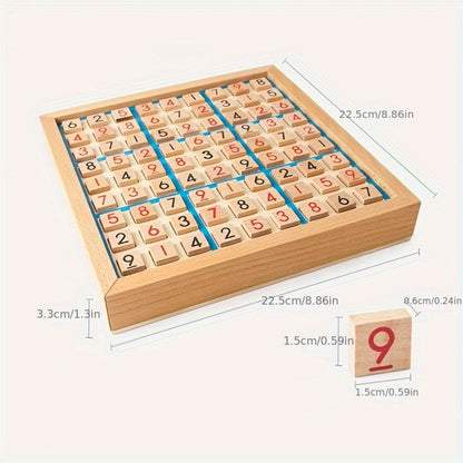 Wooden Sudoku Board Game for Kids & Adults, Logic Brain Teaser Puzzle with Challenge Cards, Number Thinking Educational Family Game