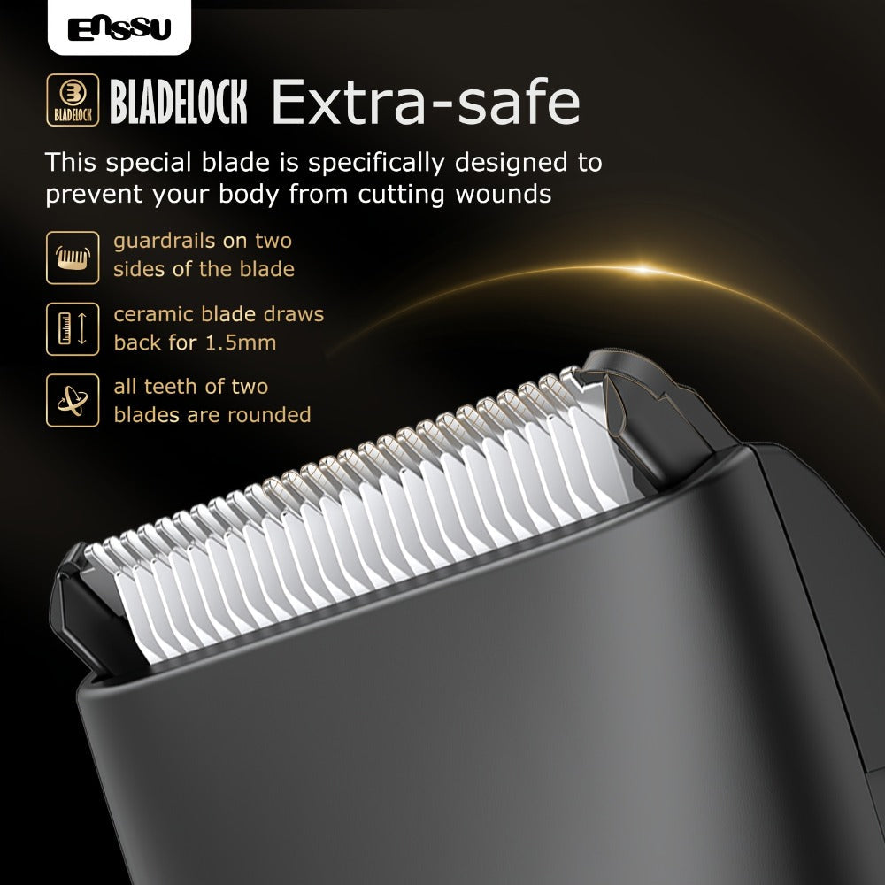 Ceramic-Blade Body Hair Trimmer with IPX7 Rating, LCD Display, Charging Stand and Black Housing