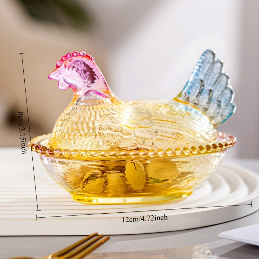 Chicken Shaped Glass Storage Jar with Lid Decorative Pearl Hen Candy Jar Reusable Desktop for Home Cooking, Dining and Outdoor Meals
