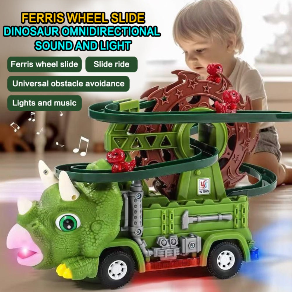 Toddler Dinosaur Track Set Orbital Triceratops Electric Stair Slide Roller Coaster Toy with Lights & Music
