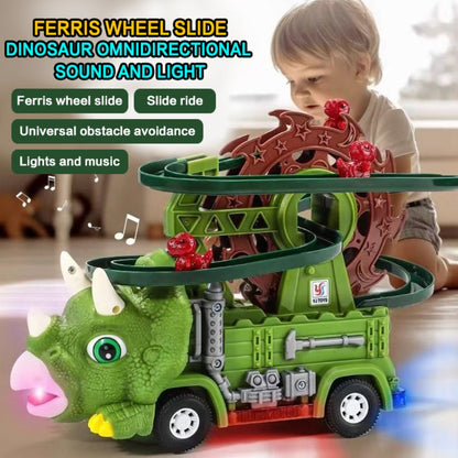 Toddler Dinosaur Track Set Orbital Triceratops Electric Stair Slide Roller Coaster Toy with Lights & Music