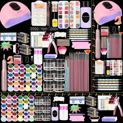 Complete Acrylic Nail Kit with Drill & UV LED Light, Colored Acrylic Powders & All Tools Included