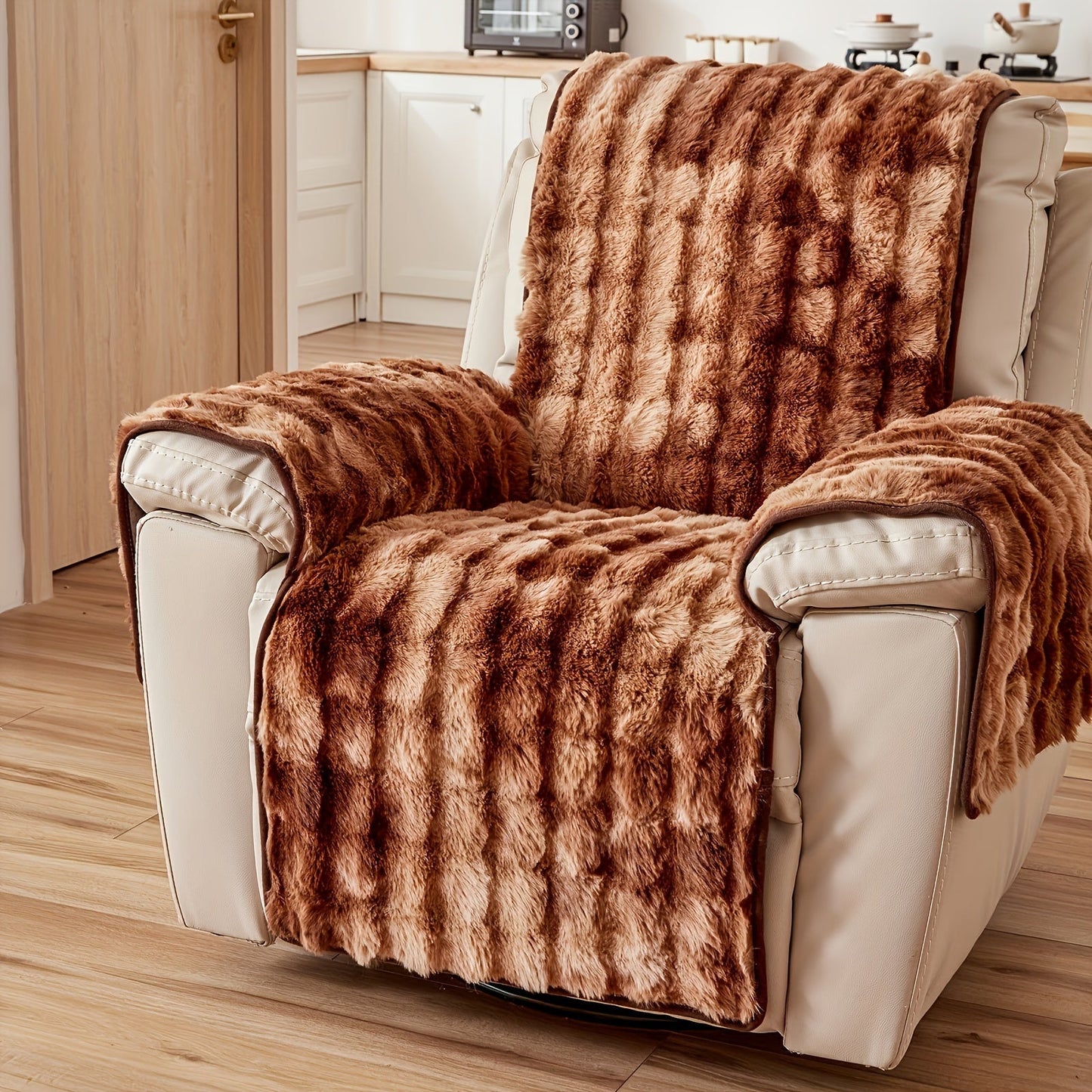 Plush Faux-Fur Style Recliner Chair Drape, 55 x 190 cm, in Coffee, Gray or White for One Seat